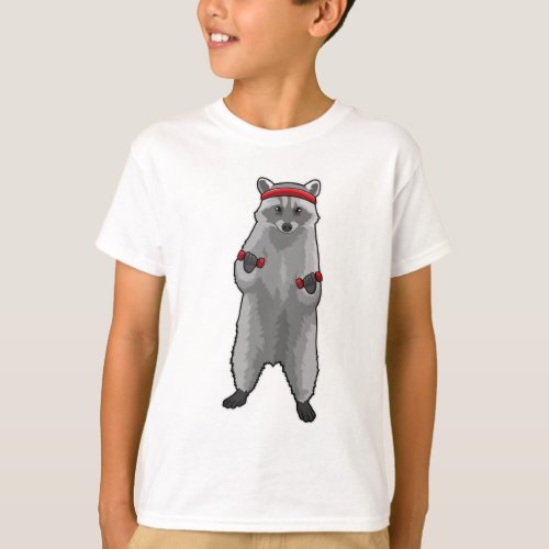 Racoon at Fitness with Dumbbells T_Shirt