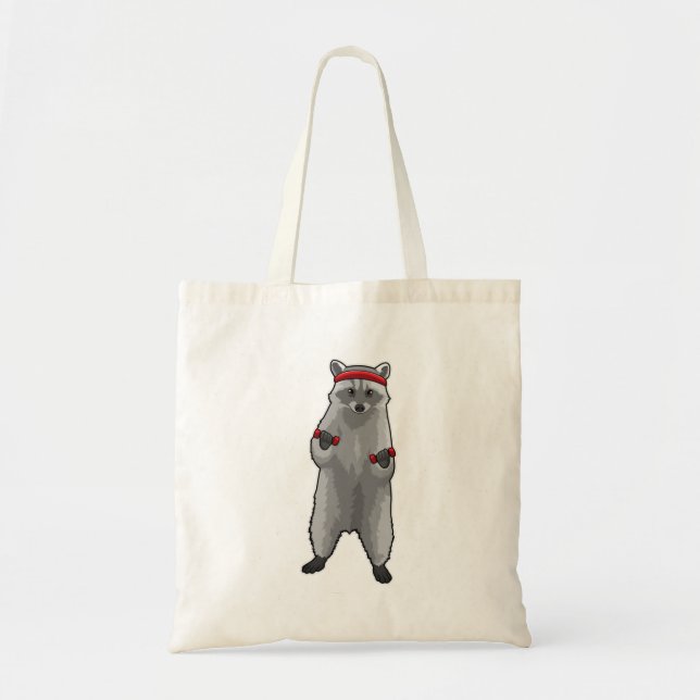 Racoon at Fitness with Dumbbells Tote Bag (Front)