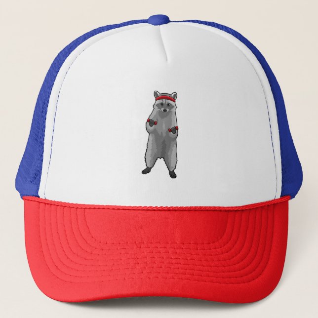 Racoon at Fitness with Dumbbells Trucker Hat (Front)