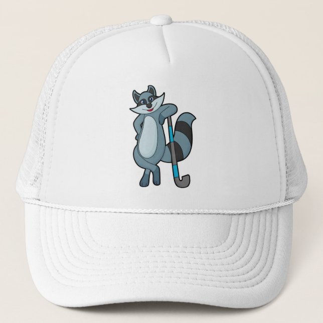 Racoon at Hockey with Hockey stick Trucker Hat (Front)