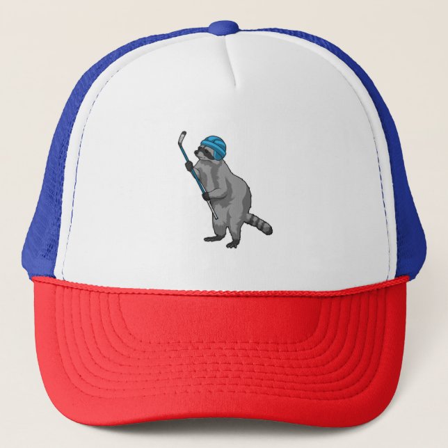 Racoon at Ice hockey with Ice hockey stick Trucker Hat (Front)