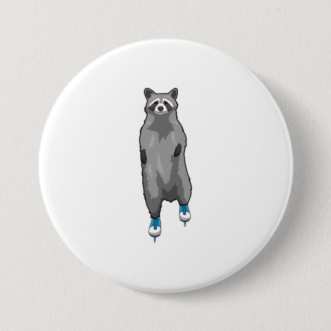 Racoon at Ice skating with Ice skates Button (Front)