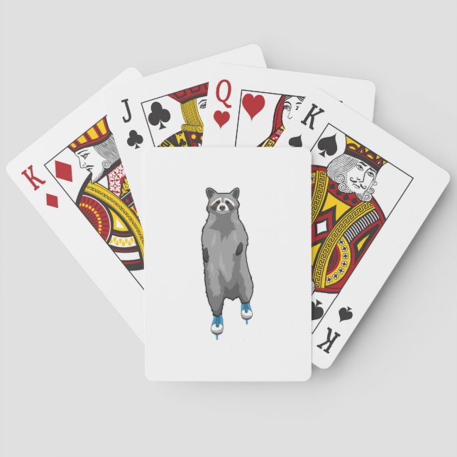 Racoon at Ice skating with Ice skates Poker Cards (Back)