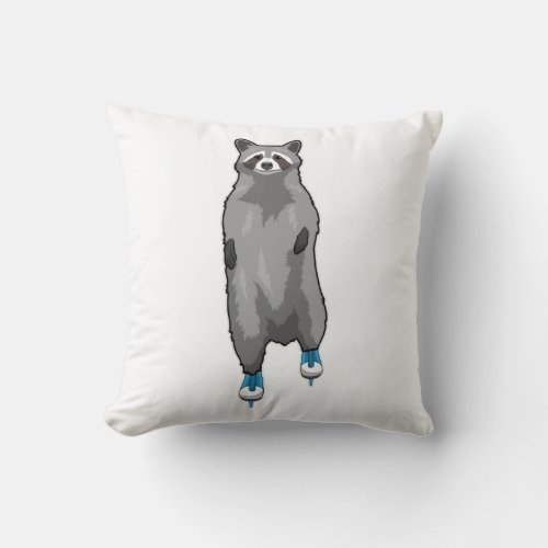 Racoon at Ice skating with Ice skates Throw Pillow