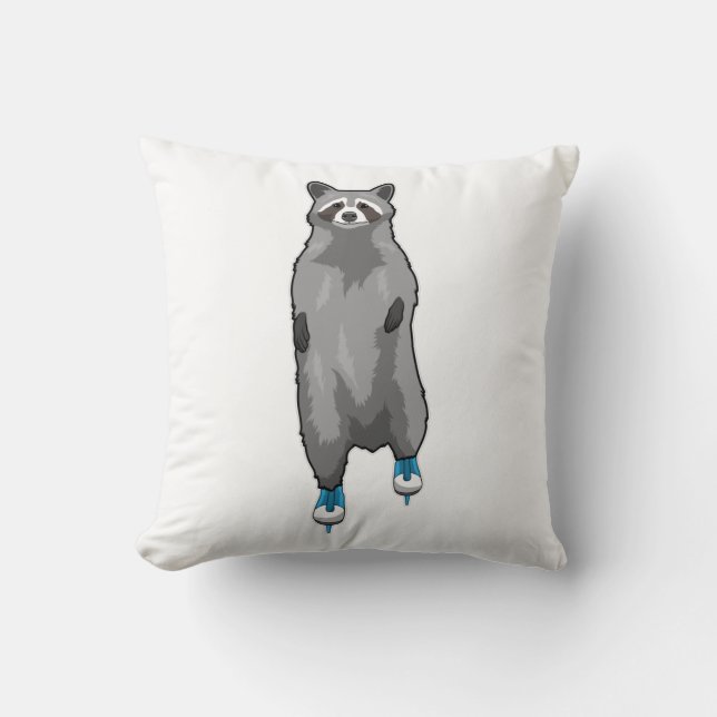 Racoon at Ice skating with Ice skates Throw Pillow (Front)