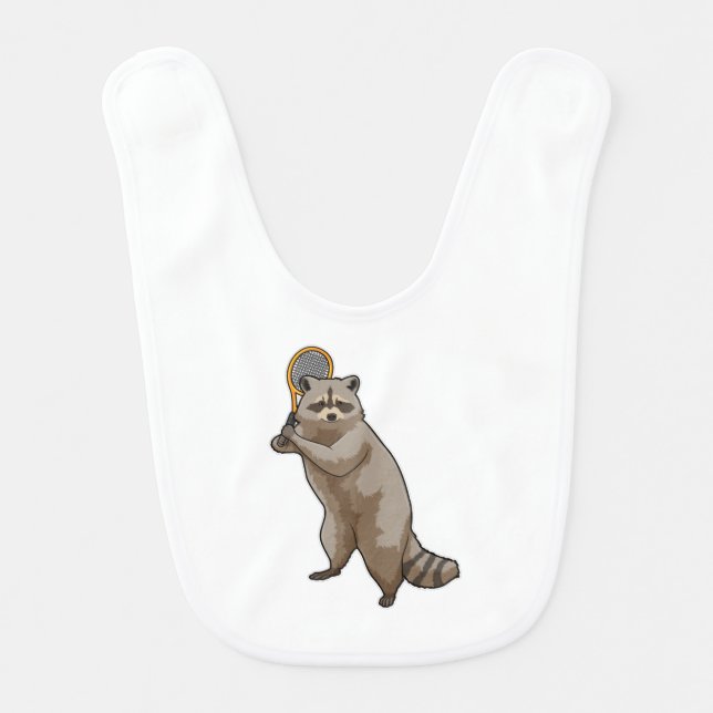 Racoon at Tennis with Tennis racket Baby Bib (Front)