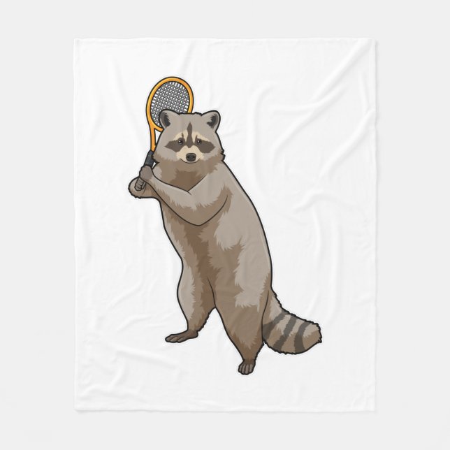 Racoon at Tennis with Tennis racket Fleece Blanket (Front)