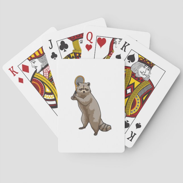 Racoon at Tennis with Tennis racket Poker Cards (Back)