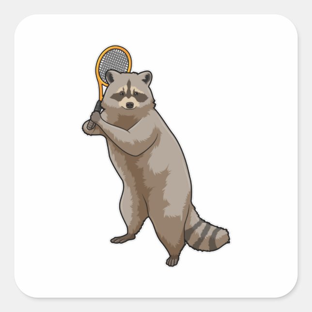 Racoon at Tennis with Tennis racket Square Sticker (Front)