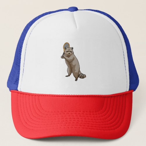 Racoon at Tennis with Tennis racket Trucker Hat