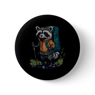 Racoon Backpacker Mountain Hiking Camping Funny  Button