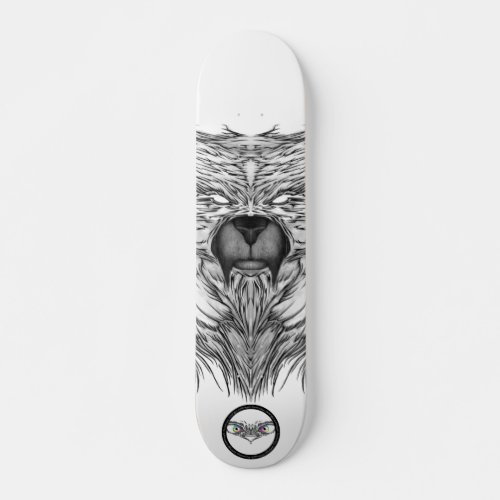 Racoon black and white surreal symmetric line art skateboard