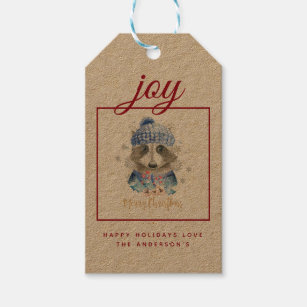 Racoon Christmas WAtercolor Blue Red Cute Gifts Gift Tags