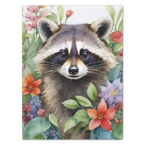 Racoon Floral Watercolor Artwork Tissue Paper