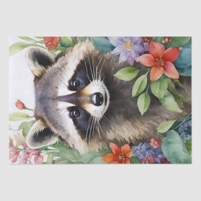 Racoon Floral Watercolor Artwork Tissue Paper (Front)