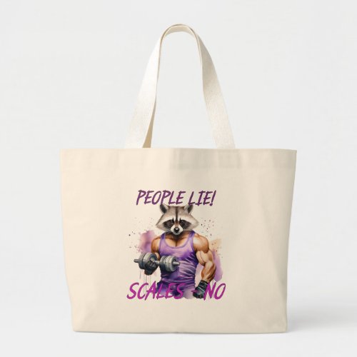 Racoon gym trainer big guy athlete large tote bag