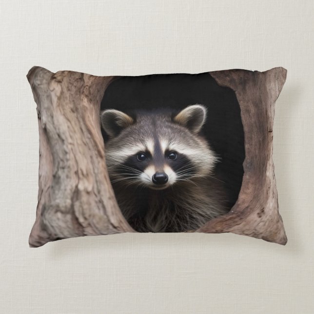 Racoon in Tree Cave  Accent Pillow (Front)