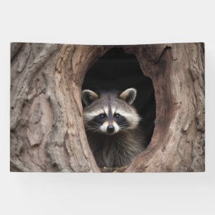 Racoon in Tree Cave  Banner