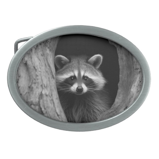 Racoon in Tree Cave  Belt Buckle (Front)