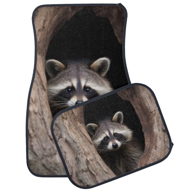 Racoon in Tree Cave  Car Floor Mat (Set)