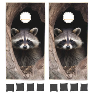 Racoon in Tree Cave  Cornhole Set