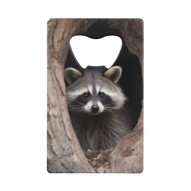 Racoon in Tree Cave  Credit Card Bottle Opener (Front)