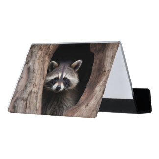 Racoon in Tree Cave Desk Business Card Holder