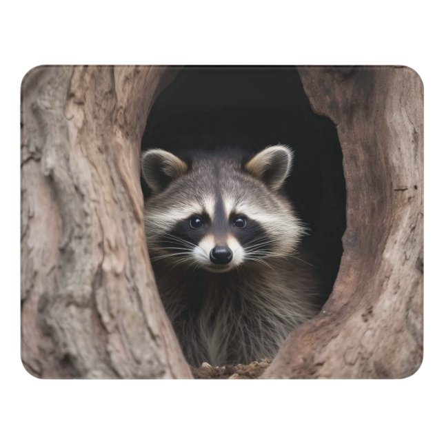 Racoon in Tree Cave  Door Sign (Contemporary Front)