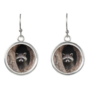 Racoon in Tree Cave Earrings