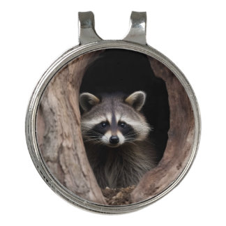 Racoon in Tree Cave Golf Hat Clip