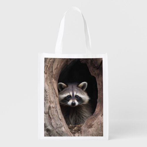 Racoon in Tree Cave  Grocery Bag