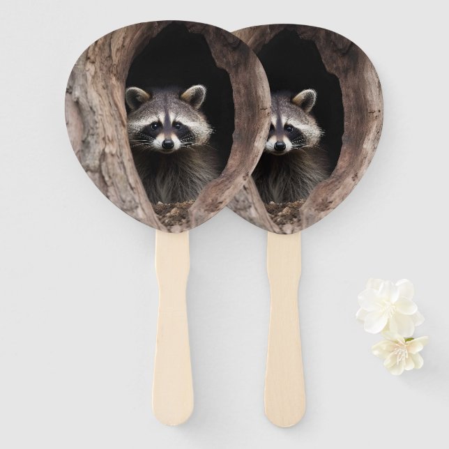 Racoon in Tree Cave  Hand Fan (Front and Back)