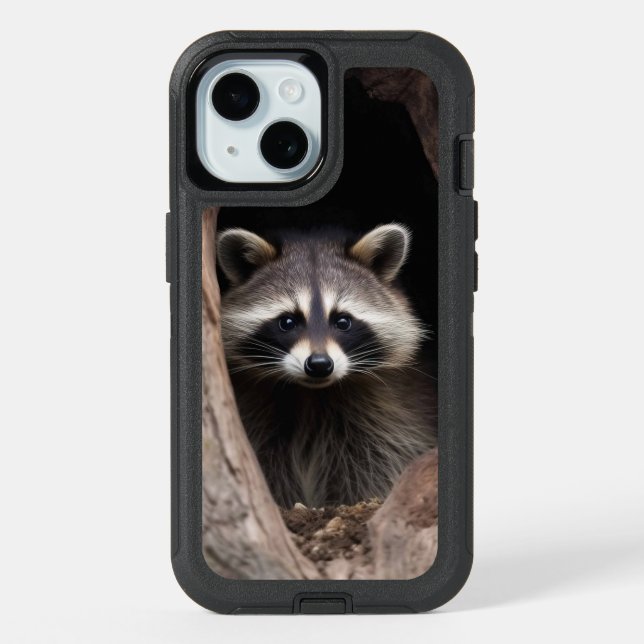 Racoon in Tree Cave  iPhone 15 Case (Back)