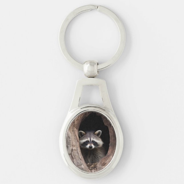 Racoon in Tree Cave  Keychain (Front)