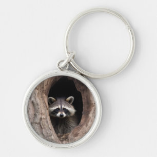Racoon in Tree Cave Keychain