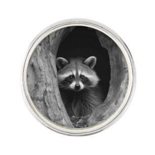 Racoon in Tree Cave  Lapel Pin