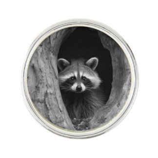 Racoon in Tree Cave Lapel Pin