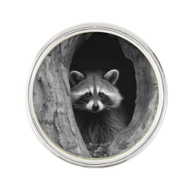 Racoon in Tree Cave  Lapel Pin (Front)