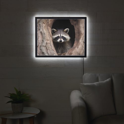 Racoon in Tree Cave  LED Sign