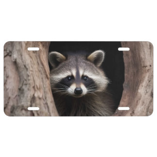 Racoon in Tree Cave License Plate