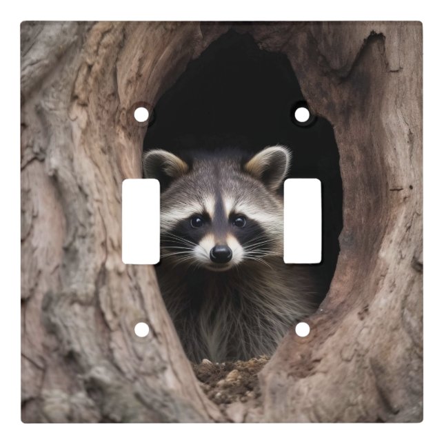 Racoon in Tree Cave  Light Switch Cover (Front)