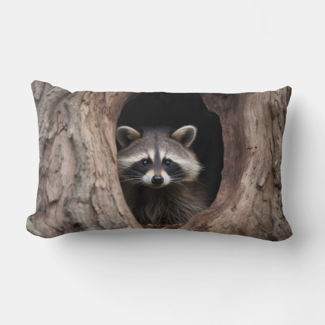 Racoon in Tree Cave  Lumbar Pillow (Front)