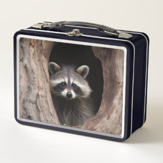 Racoon in Tree Cave Metal Lunch Box