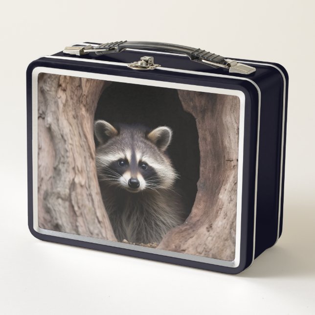 Racoon in Tree Cave  Metal Lunch Box (Front)