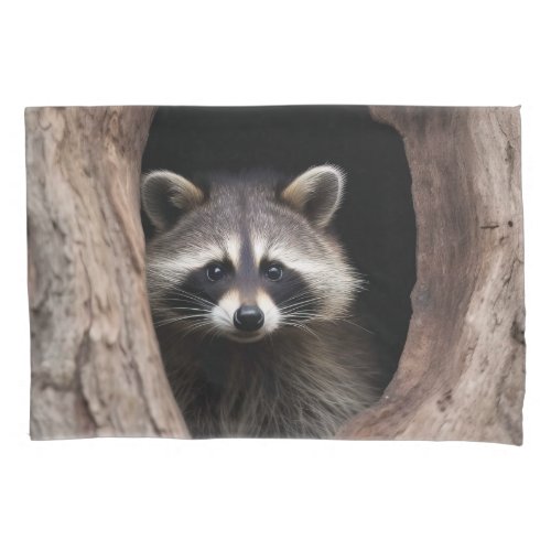 Racoon in Tree Cave  Pillow Case