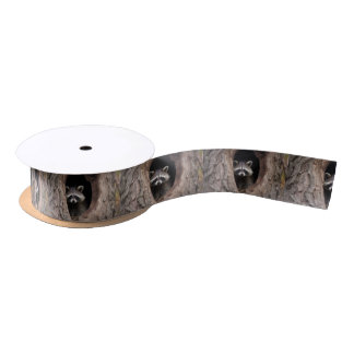 Racoon in Tree Cave  Satin Ribbon
