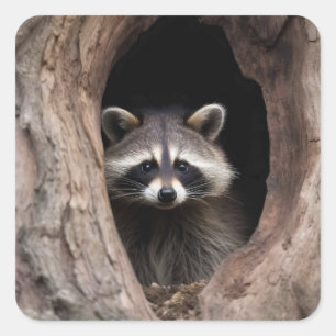 Racoon in Tree Cave Square Sticker