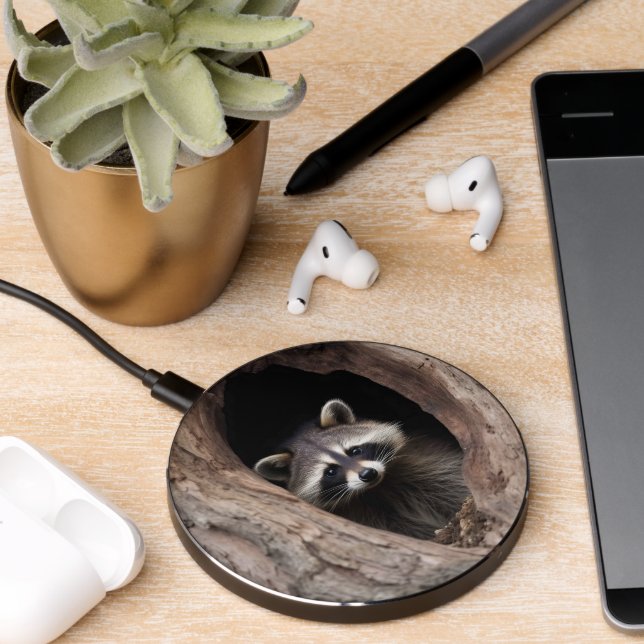 Racoon in Tree Cave  Wireless Charger (Desk 2)