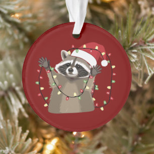 Racoon Lover Christmas Lights Animal Santa Hat Ornament