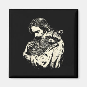 Racoon Lover Trash Panda Christian Jesus Holding A Magnet